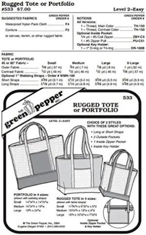 Rugged Tote & Portfolio Bag #533 Sewing Pattern (Pattern Only)
