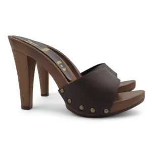 Sabot with high heel & leather band - MY31 MARRONE