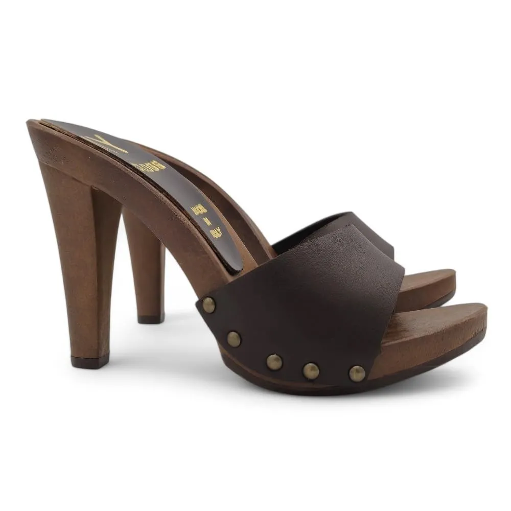 Sabot with high heel & leather band - MY31 MARRONE