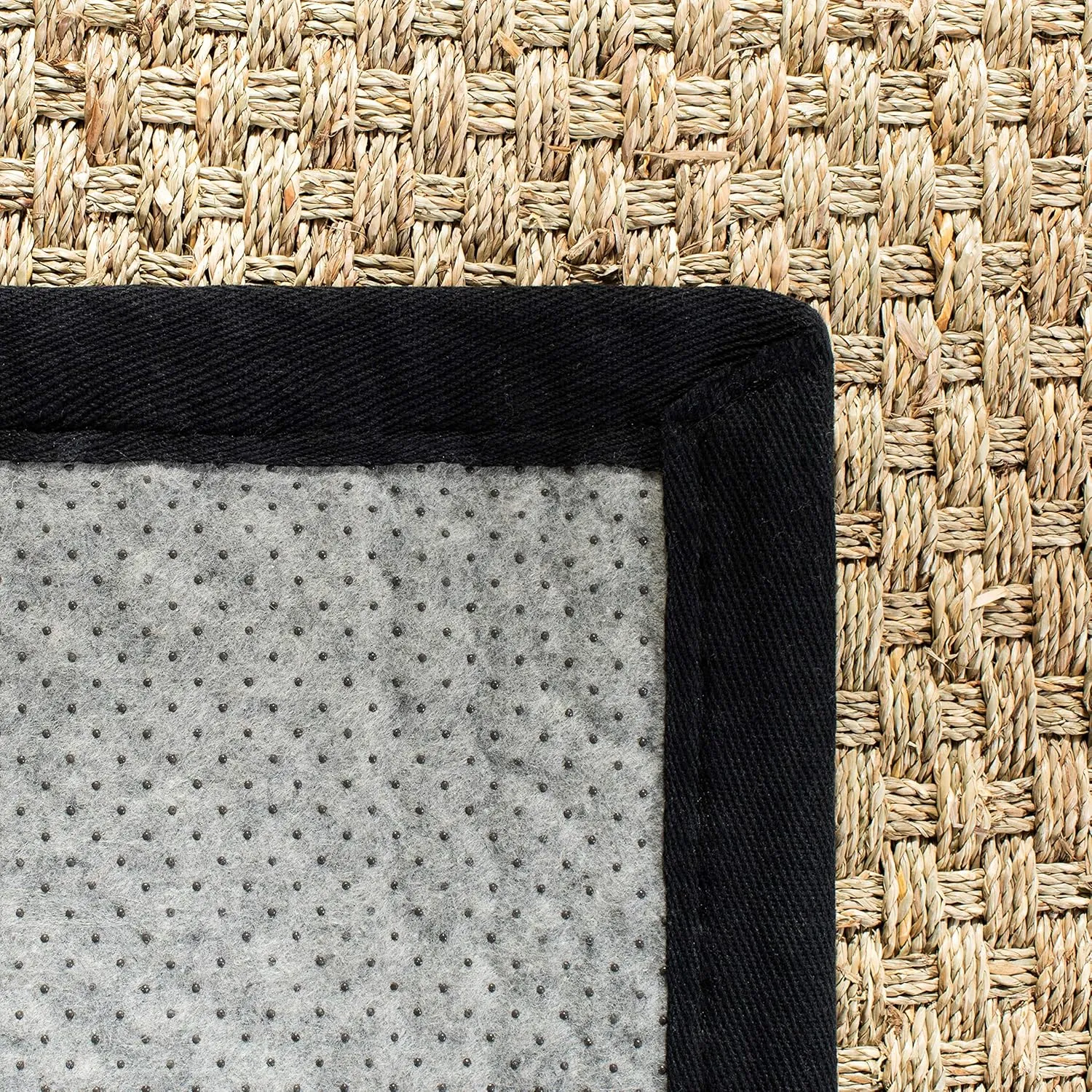 SAFAVIEH Natural Fiber Collection Area Rug - 5' x 8', Natural & Black, Border Basketweave Seagrass Design, Easy Care, Ideal for High Traffic Areas in Living Room, Bedroom (NF114C)