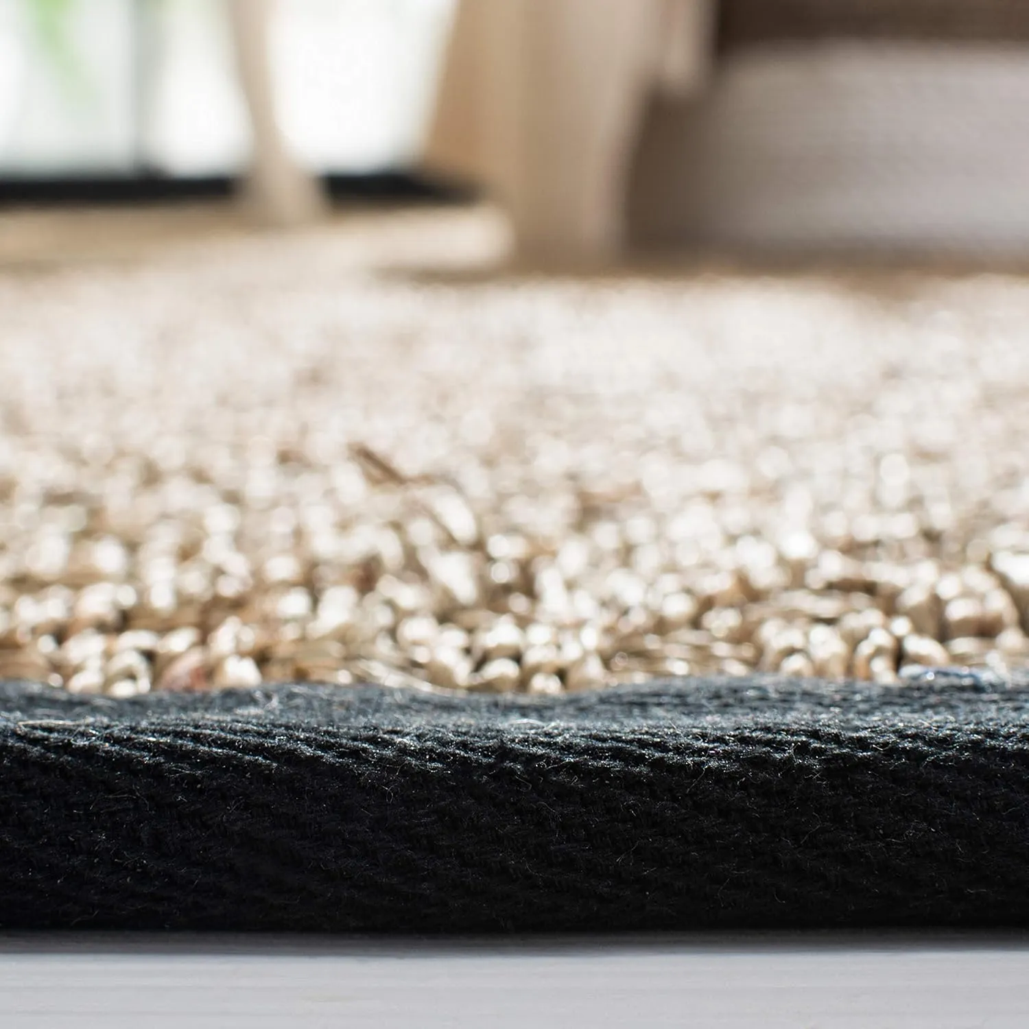 SAFAVIEH Natural Fiber Collection Area Rug - 5' x 8', Natural & Black, Border Basketweave Seagrass Design, Easy Care, Ideal for High Traffic Areas in Living Room, Bedroom (NF114C)