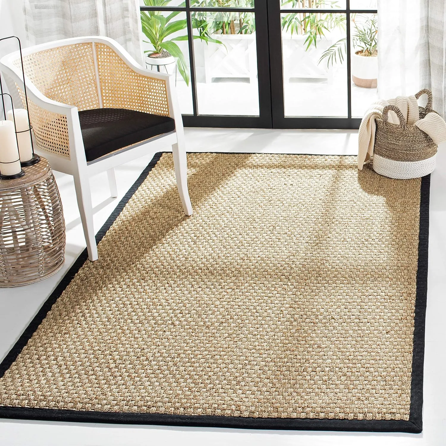 SAFAVIEH Natural Fiber Collection Area Rug - 5' x 8', Natural & Black, Border Basketweave Seagrass Design, Easy Care, Ideal for High Traffic Areas in Living Room, Bedroom (NF114C)