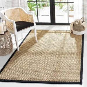 SAFAVIEH Natural Fiber Collection Area Rug - 5' x 8', Natural & Black, Border Basketweave Seagrass Design, Easy Care, Ideal for High Traffic Areas in Living Room, Bedroom (NF114C)