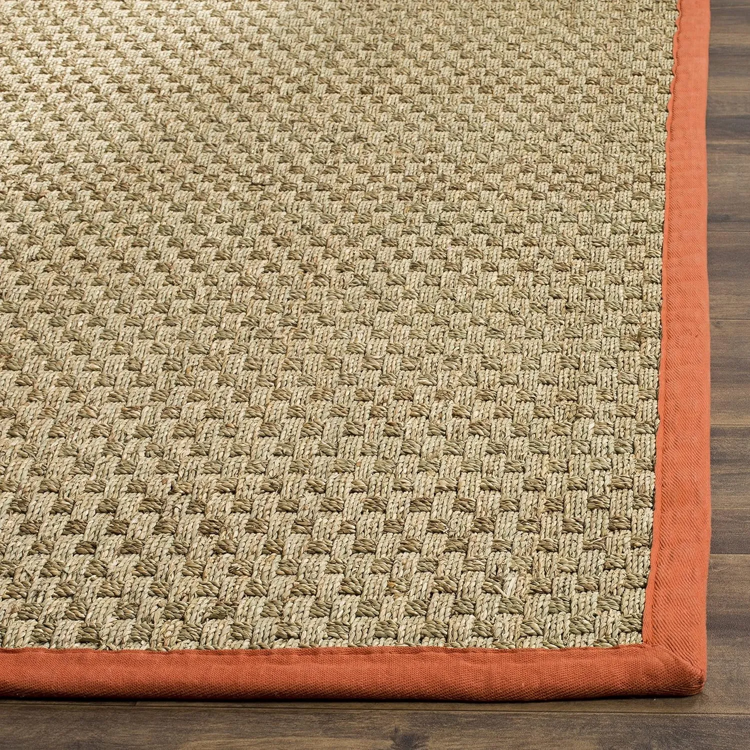 SAFAVIEH Natural Fiber Collection Area Rug - 5' x 8', Natural & Rust, Border Basketweave Seagrass Design, Easy Care, Ideal for High Traffic Areas in Living Room, Bedroom (NF114Y)