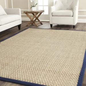 SAFAVIEH Natural Fiber Collection Area Rug - 6' x 9', Natural & Blue, Border Basketweave Seagrass Design, Easy Care, Ideal for High Traffic Areas in Living Room, Bedroom (NF114E)