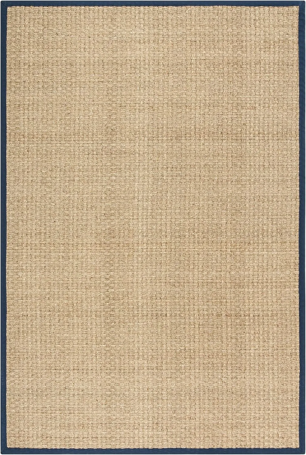 SAFAVIEH Natural Fiber Collection Area Rug - 6' x 9', Natural & Blue, Border Basketweave Seagrass Design, Easy Care, Ideal for High Traffic Areas in Living Room, Bedroom (NF114E)