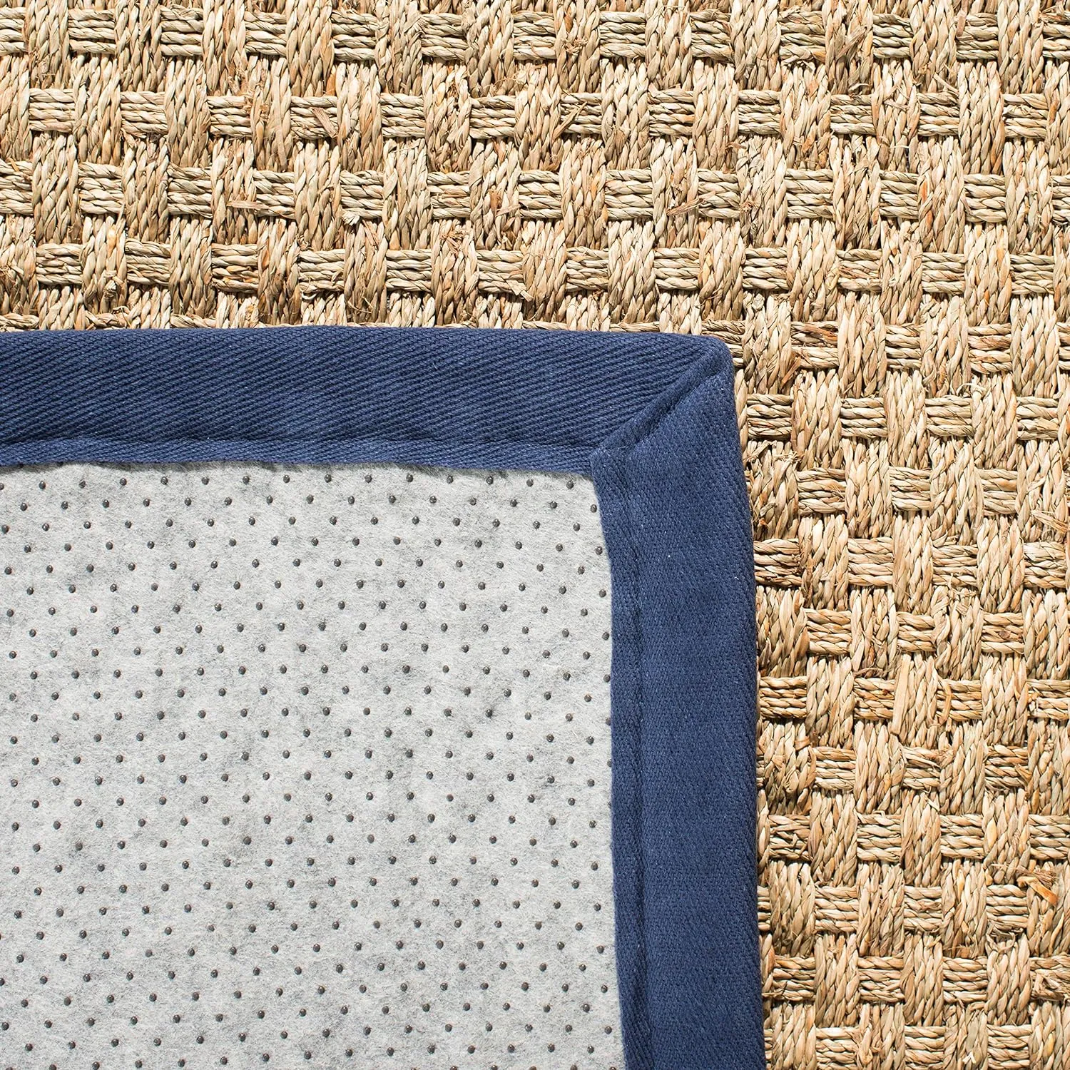 SAFAVIEH Natural Fiber Collection Area Rug - 6' x 9', Natural & Blue, Border Basketweave Seagrass Design, Easy Care, Ideal for High Traffic Areas in Living Room, Bedroom (NF114E)