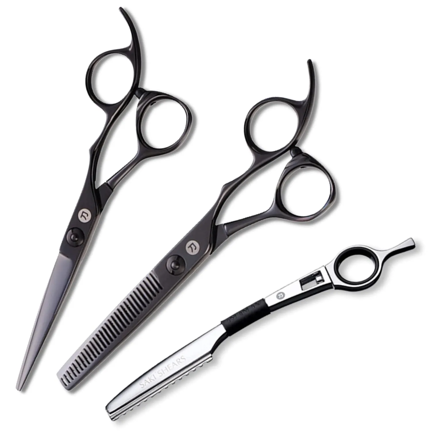 Saki Shears Katana Set of Professional Japanese Hair Shears with Black Finish - 6 Inches - Includes Cutting and Thinning Shears