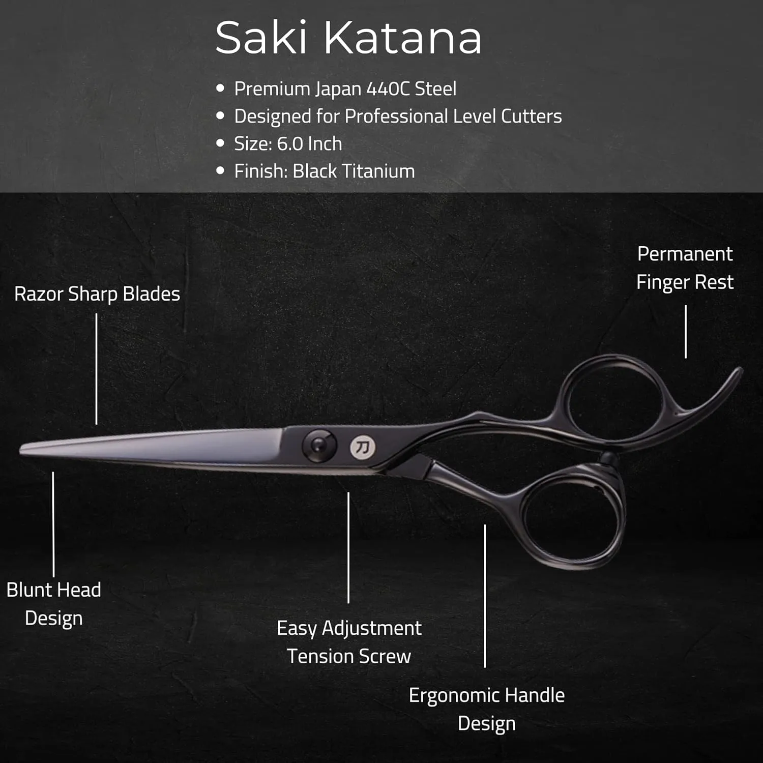 Saki Shears Katana Set of Professional Japanese Hair Shears with Black Finish - 6 Inches - Includes Cutting and Thinning Shears