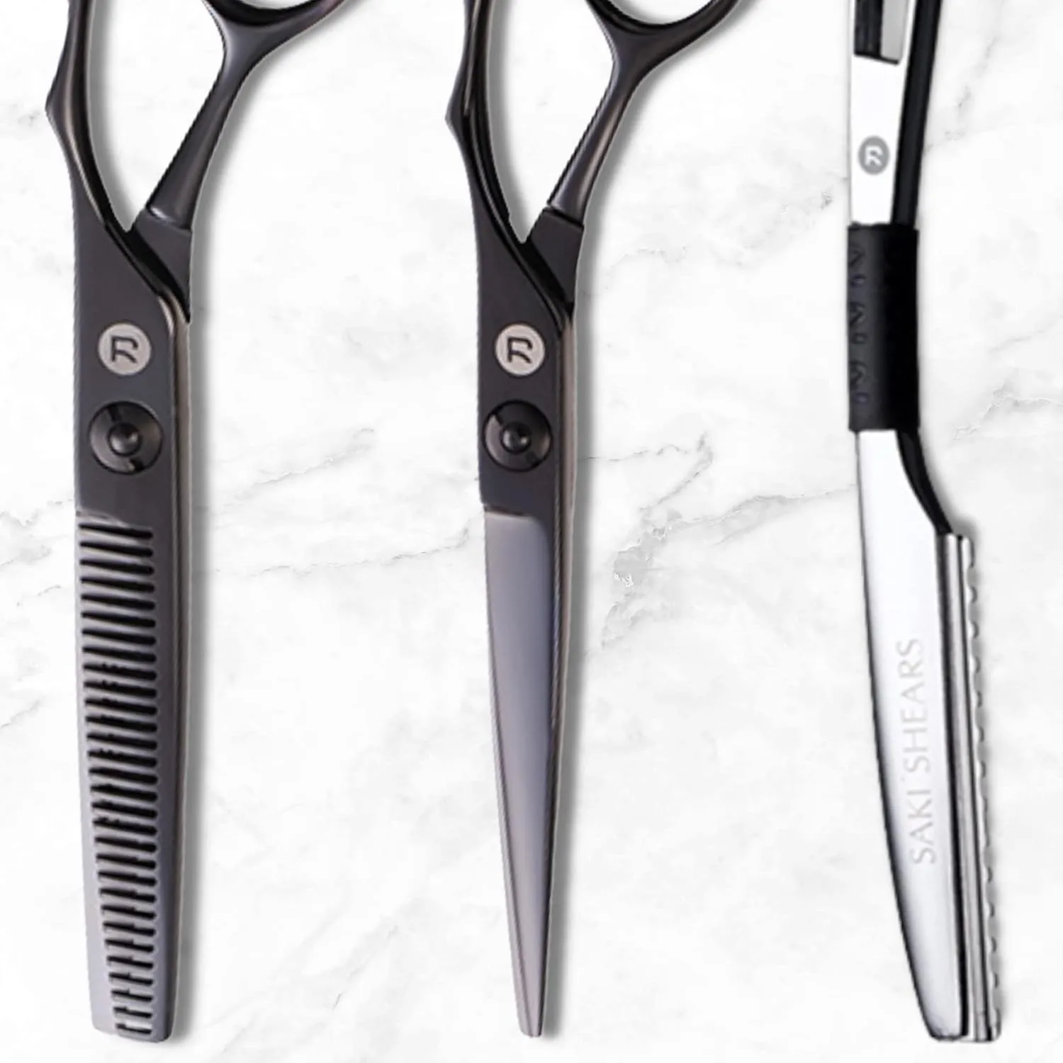 Saki Shears Katana Set of Professional Japanese Hair Shears with Black Finish - 6 Inches - Includes Cutting and Thinning Shears