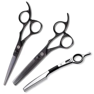 Saki Shears Katana Set of Professional Japanese Hair Shears with Black Finish - 6 Inches - Includes Cutting and Thinning Shears