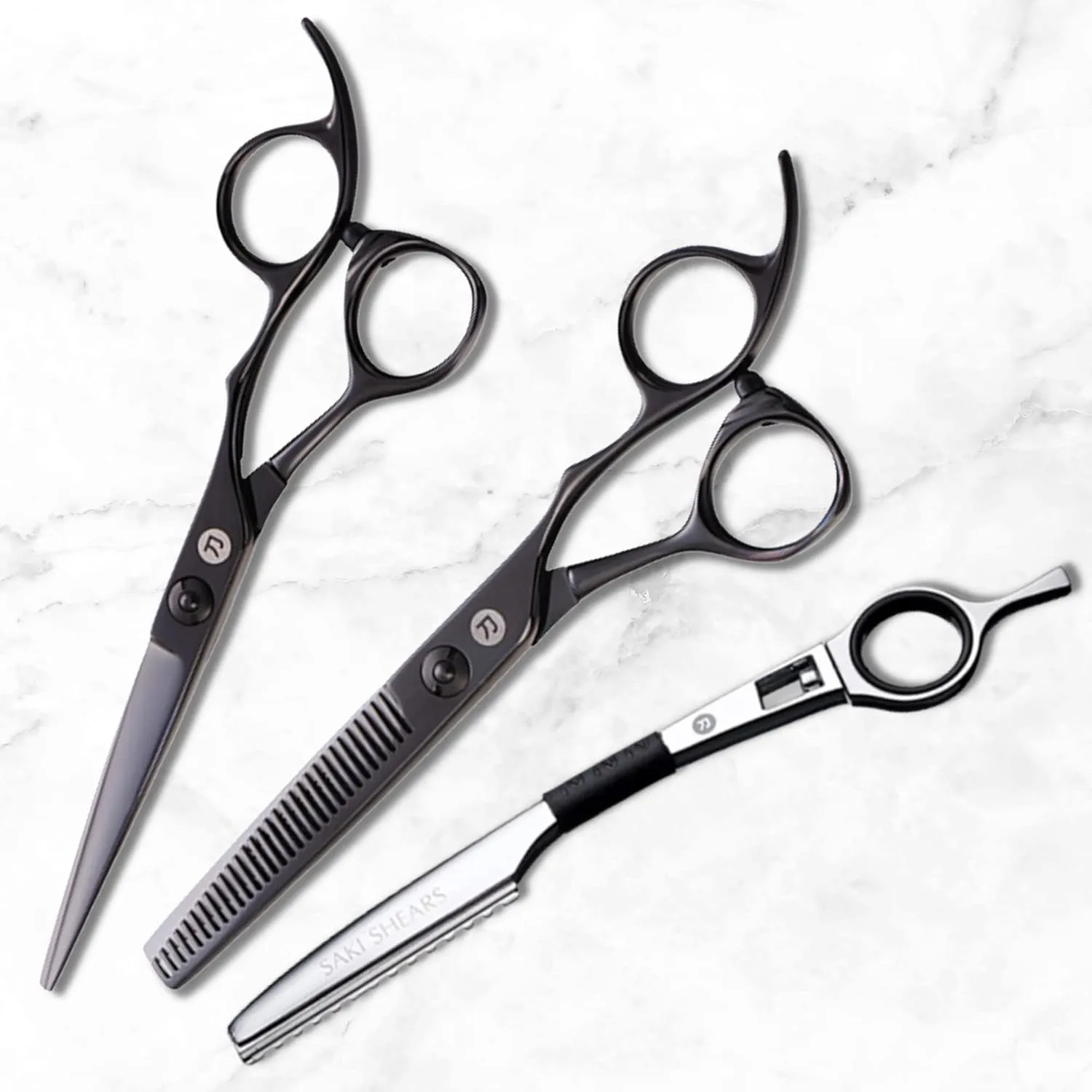 Saki Shears Katana Set of Professional Japanese Hair Shears with Black Finish - 6 Inches - Includes Cutting and Thinning Shears