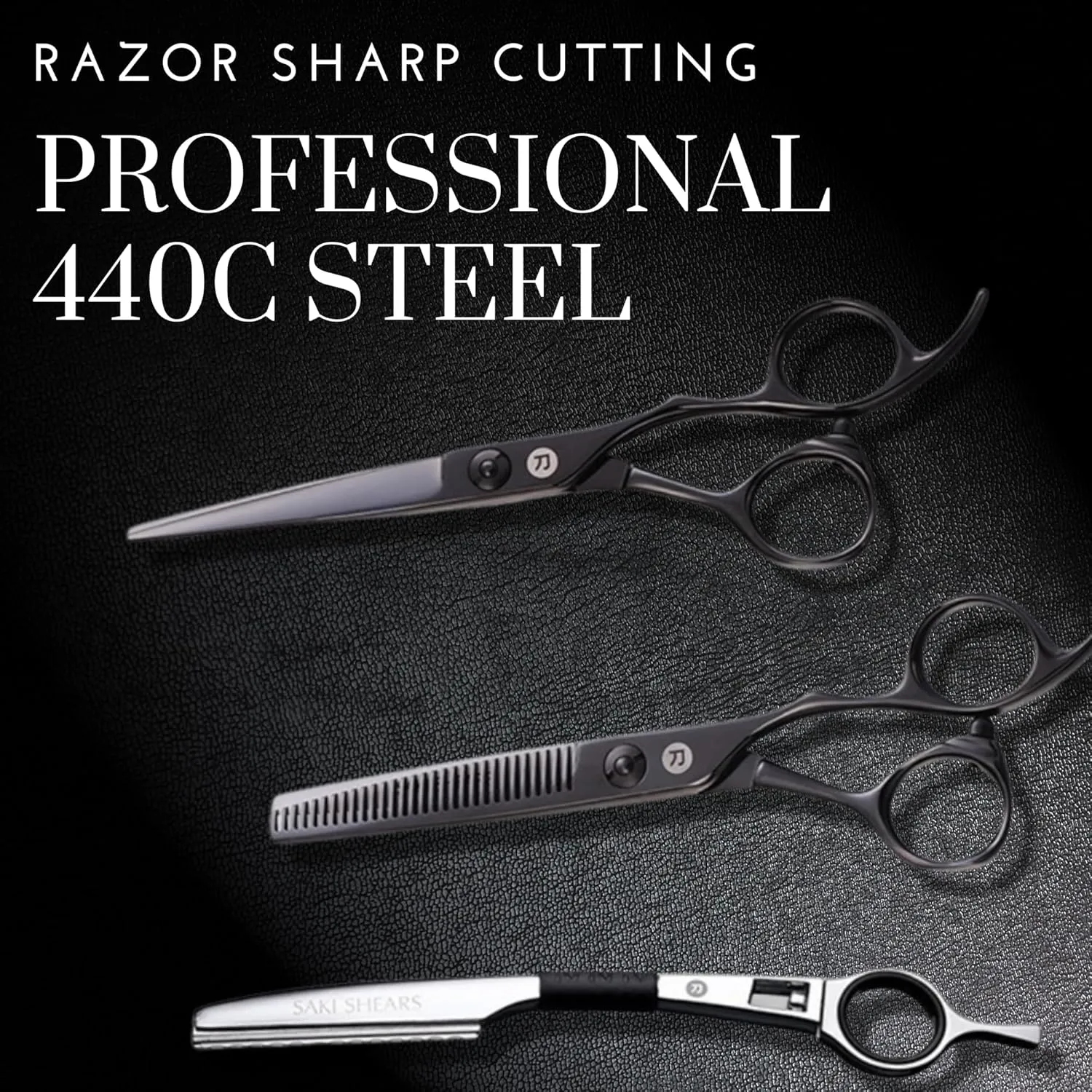 Saki Shears Katana Set of Professional Japanese Hair Shears with Black Finish - 6 Inches - Includes Cutting and Thinning Shears