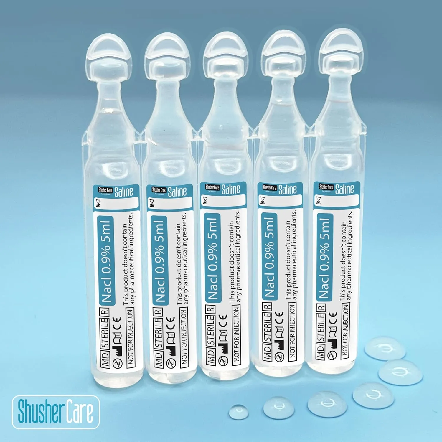 Saline Ampoules - Saline Solution for Nebulizer, Sodium Chloride 0.9% for Nose & Eyes, Nasal Cleanse for Babies, Kids, & Adults, Sterile Nasal Care, Wound Cleansing - 50 Count (5ml Each)