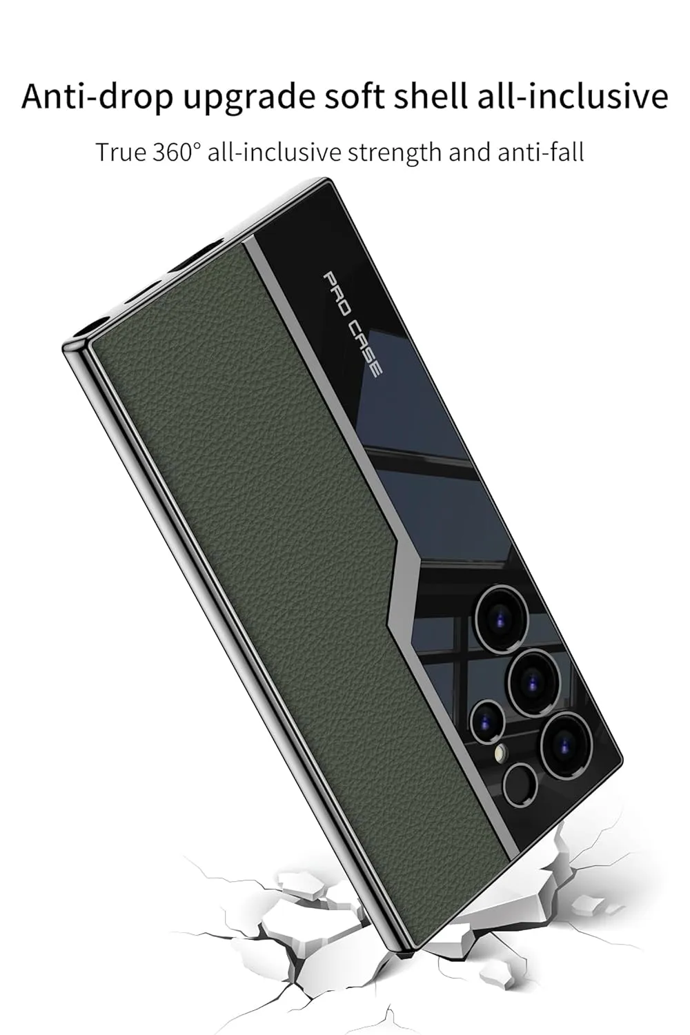 Samsung Galaxy S24 Ultra GKK Electroplated Lens Pro Case Half Leather Half Glass with Camera Protection - Black / Green