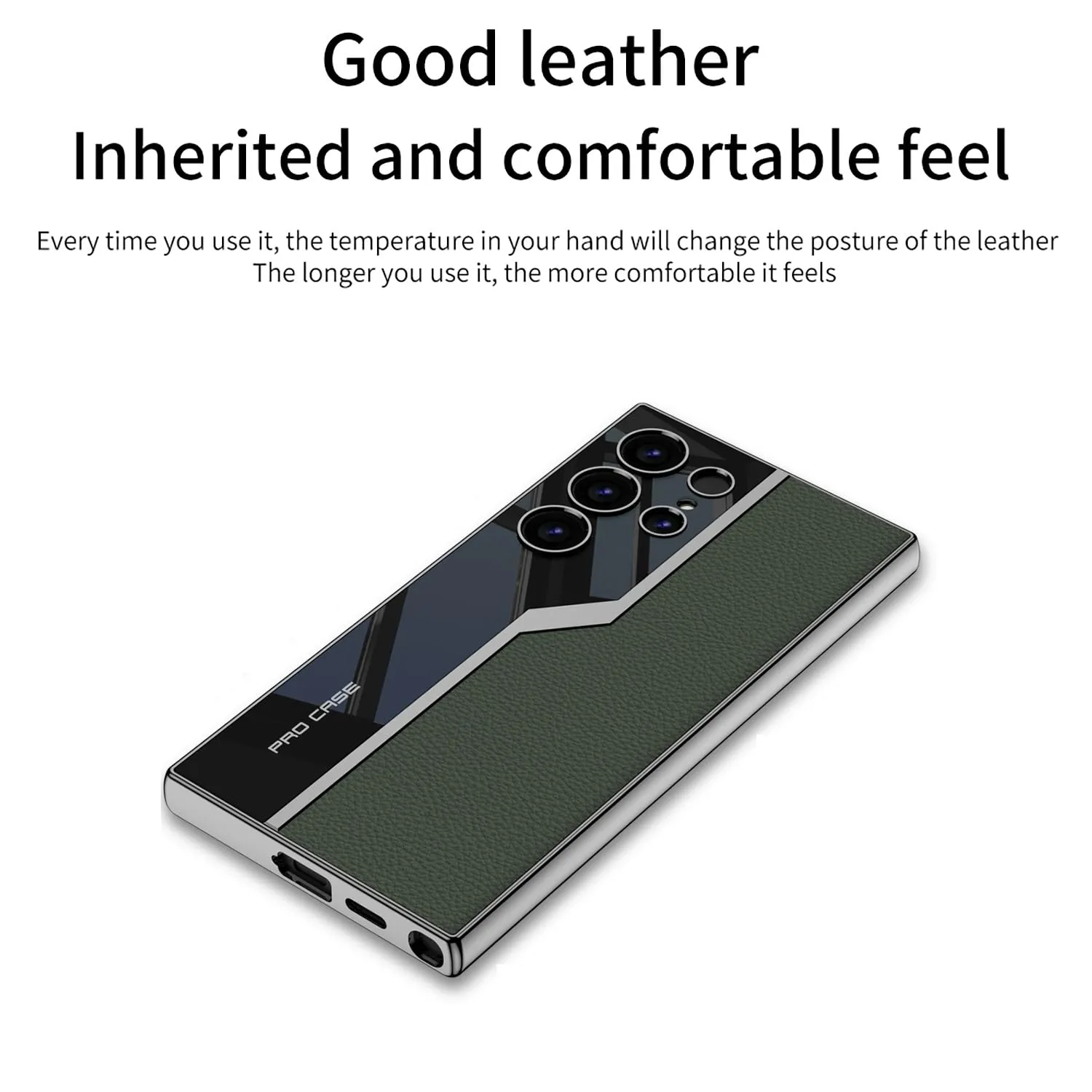Samsung Galaxy S24 Ultra GKK Electroplated Lens Pro Case Half Leather Half Glass with Camera Protection - Black / Green