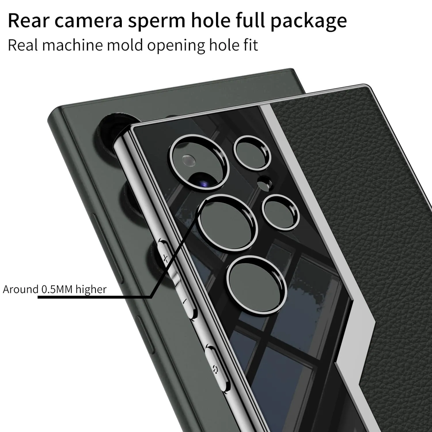 Samsung Galaxy S24 Ultra GKK Electroplated Lens Pro Case Half Leather Half Glass with Camera Protection - Black / Green