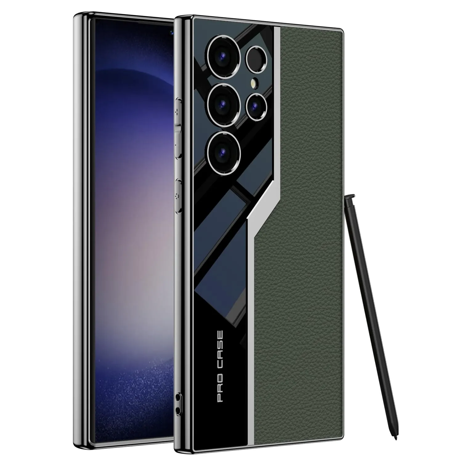 Samsung Galaxy S24 Ultra GKK Electroplated Lens Pro Case Half Leather Half Glass with Camera Protection - Black / Green