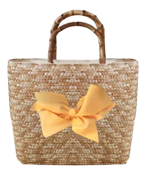 Sankaty Straw Tote with Interchangeable Bow - Yellow
