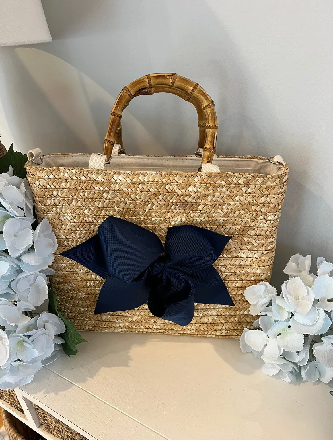 Sankaty Straw Tote with Interchangeable Bow - Yellow