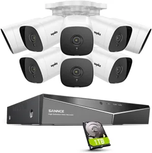 SANNCE 1080P Wired Security Camera System, CCTV 8 Channel 5-in-1 DVR with 1TB Hard Drive and 8Pcs Outdoor Day/Night Surveillance Cameras, Easy Remote Access, Motion Detection, 100ft Night Vision