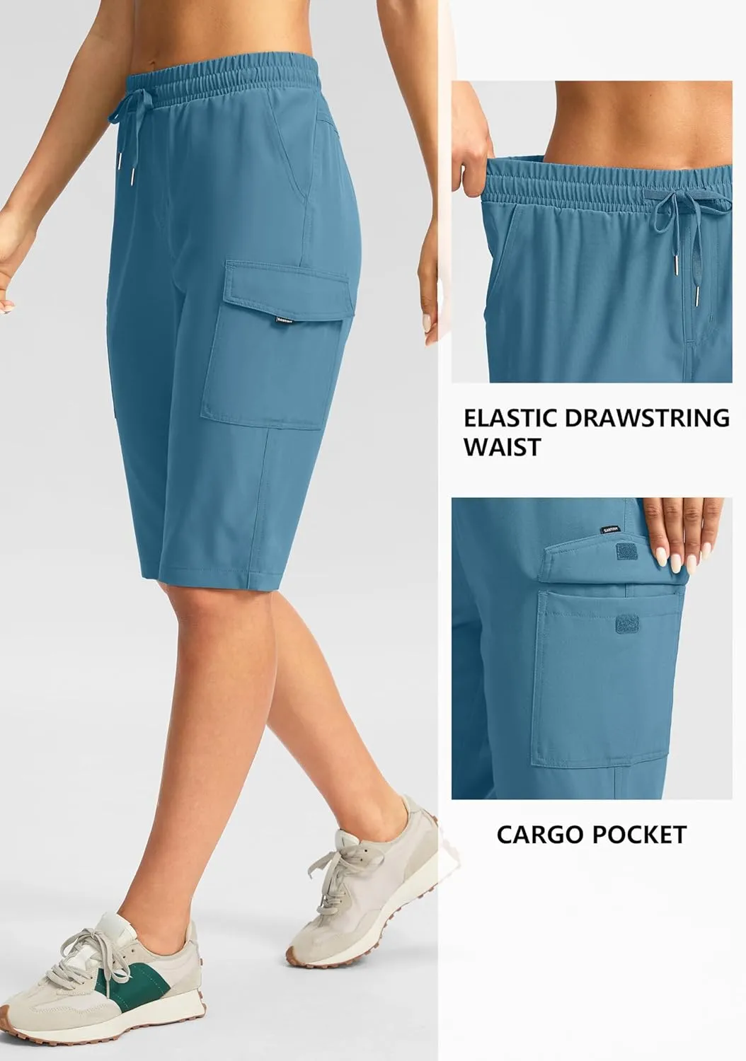 SANTINY Women's 13" Long Hiking Shorts Knee Length Quick Dry Cargo Bermuda Shorts for Women with Zipper Pockets