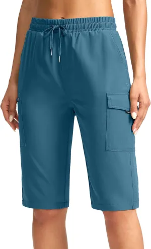 SANTINY Women's 13" Long Hiking Shorts Knee Length Quick Dry Cargo Bermuda Shorts for Women with Zipper Pockets