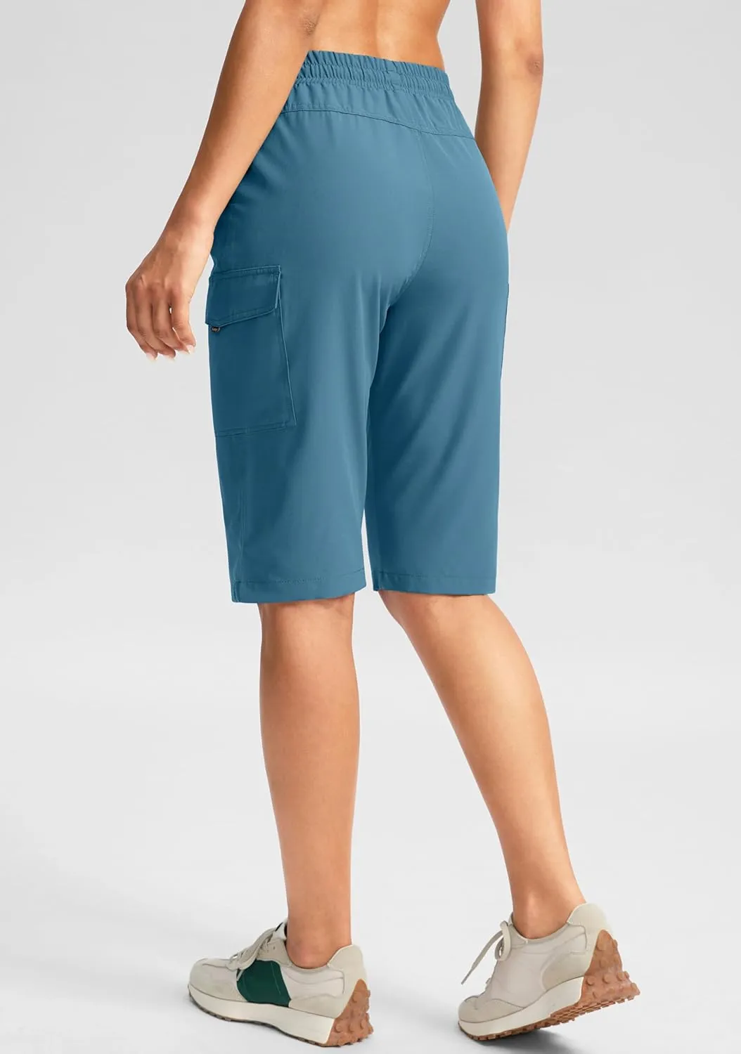SANTINY Women's 13" Long Hiking Shorts Knee Length Quick Dry Cargo Bermuda Shorts for Women with Zipper Pockets
