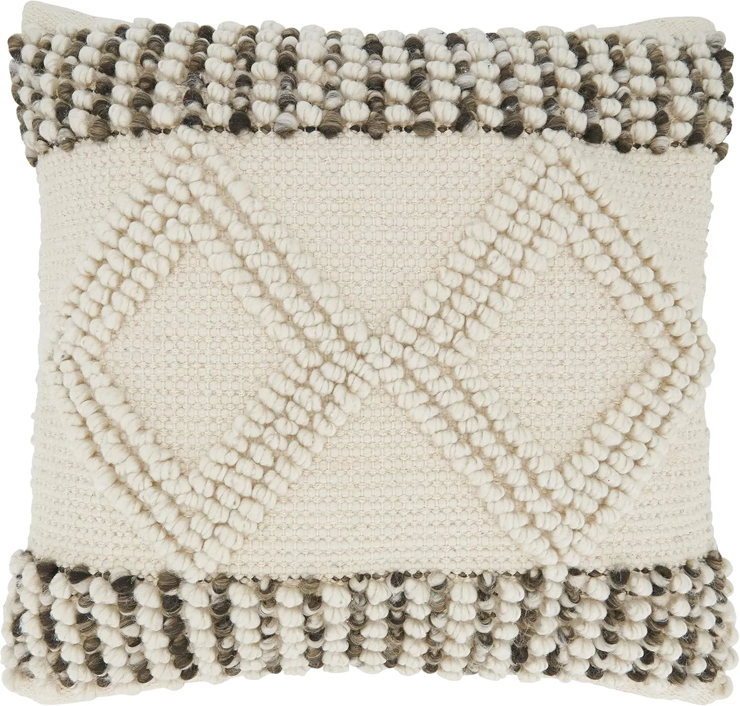 SARO LIFESTYLE Haniyah Collection Woven Textured Pillow Cover with Diamond Design, 18" x 18", Ivory