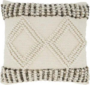 SARO LIFESTYLE Haniyah Collection Woven Textured Pillow Cover with Diamond Design, 18" x 18", Ivory