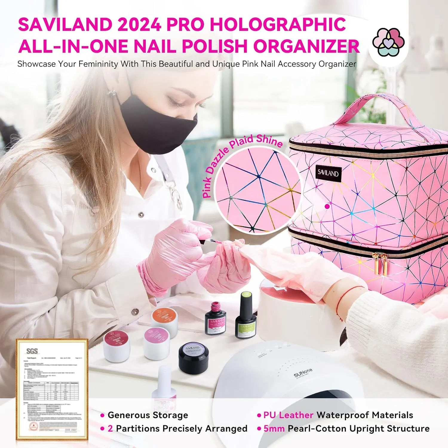 SAVILAND Nail Polish Organizer Bag: PU Leather Nail Polish Storage Organizer Holds 30 Bottles & Nail Lamp, Nail Polish Holder Travel Carrying Case Box Nail Tech Organizer Storage Bag for Nail Supplies