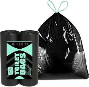 Sckee 50 Pack Heavy-Duty Waste Liners, Leak-Proof Potty Bags with Drawstring, Portable Toilet Buckets Bags for Hiking, Car Travel, Truck, RV, Boating, Road Trips & Outdoor Use (13 Gallon)