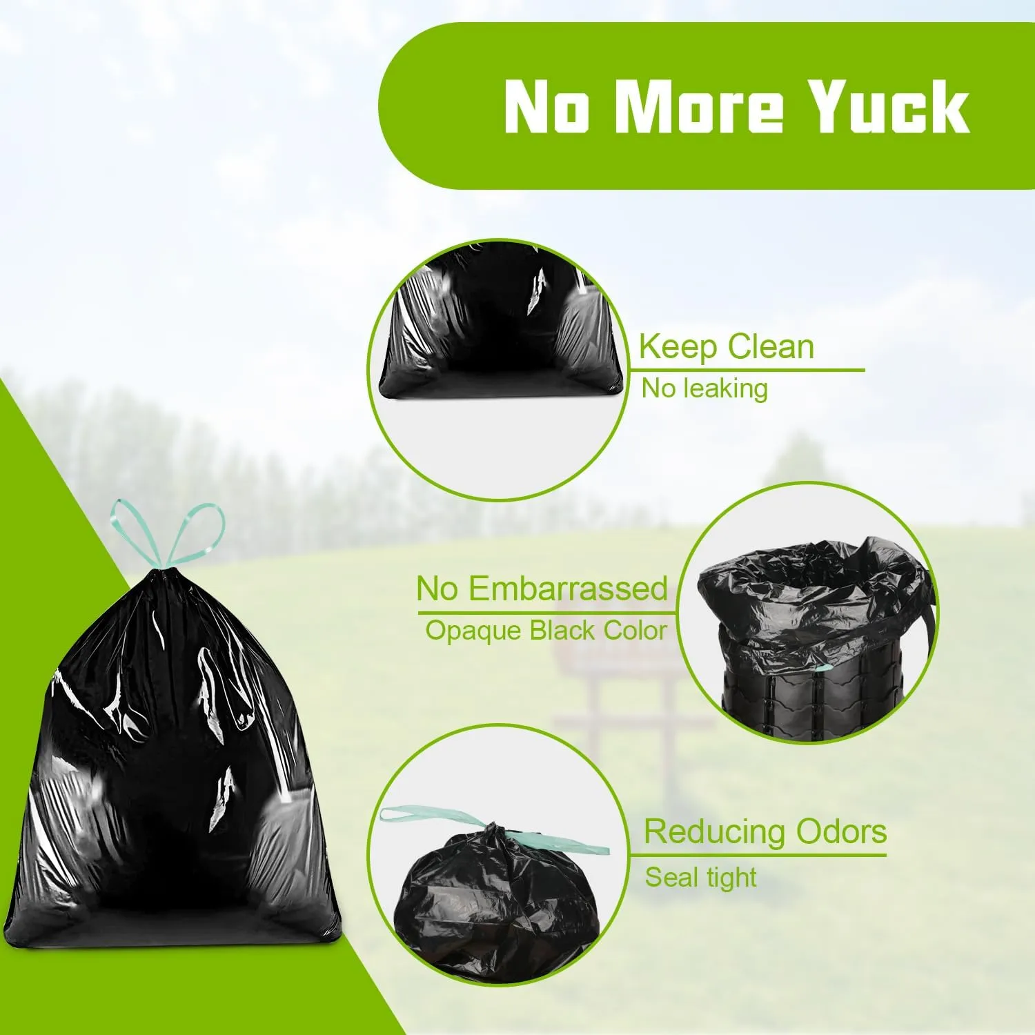 Sckee 50 Pack Heavy-Duty Waste Liners, Leak-Proof Potty Bags with Drawstring, Portable Toilet Buckets Bags for Hiking, Car Travel, Truck, RV, Boating, Road Trips & Outdoor Use (13 Gallon)