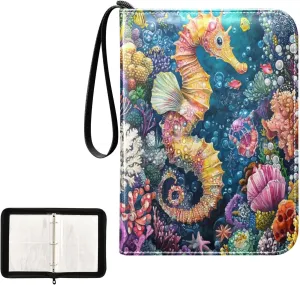 Seahorse Coral Colorful Card Collector Binder, 3 Ring Card Binder Fits 400 Cards Card Collectors Album
