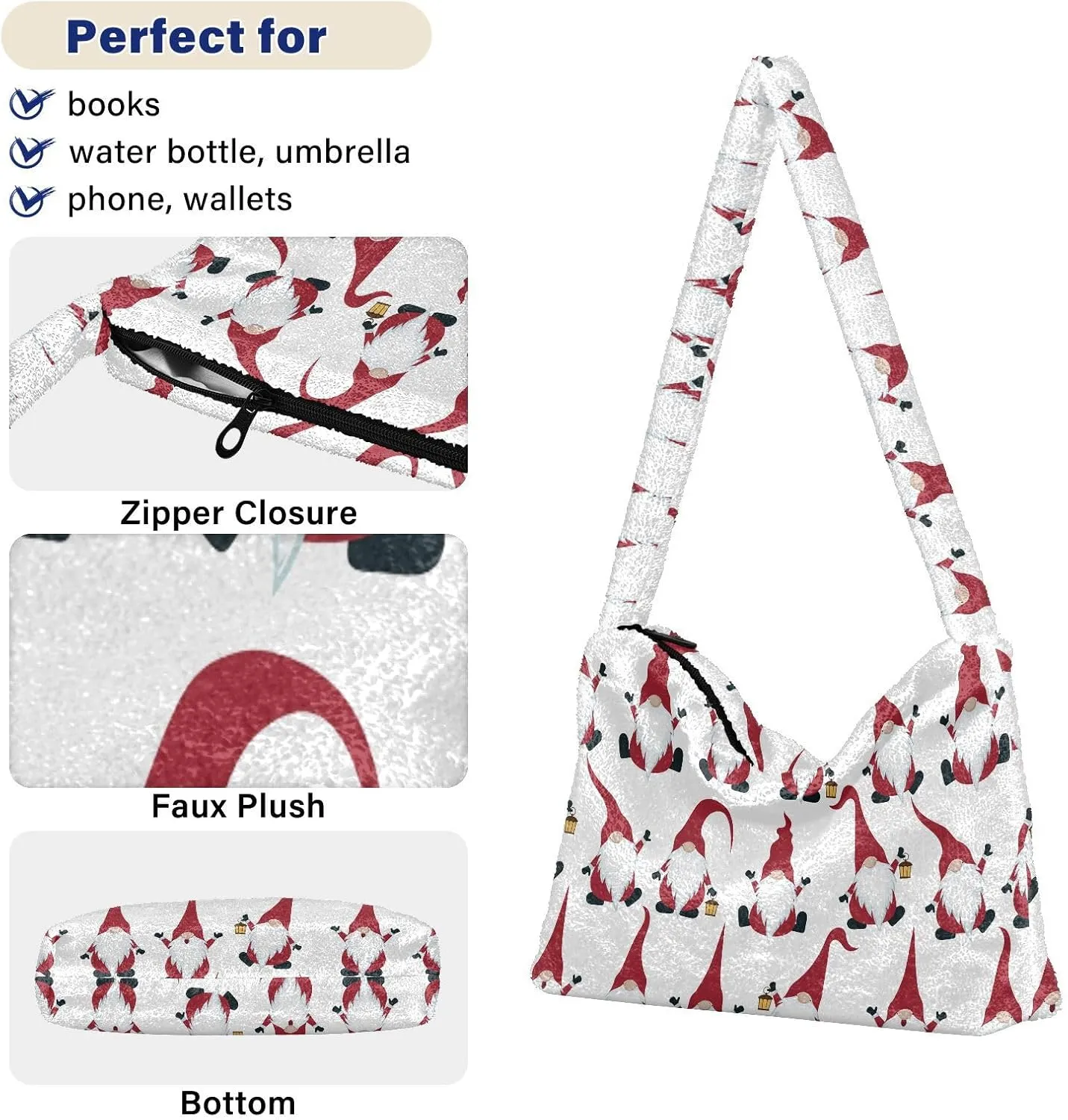 senya Plush Underarm Bag Christmas Snowflakes Fall Winter Tote Bag