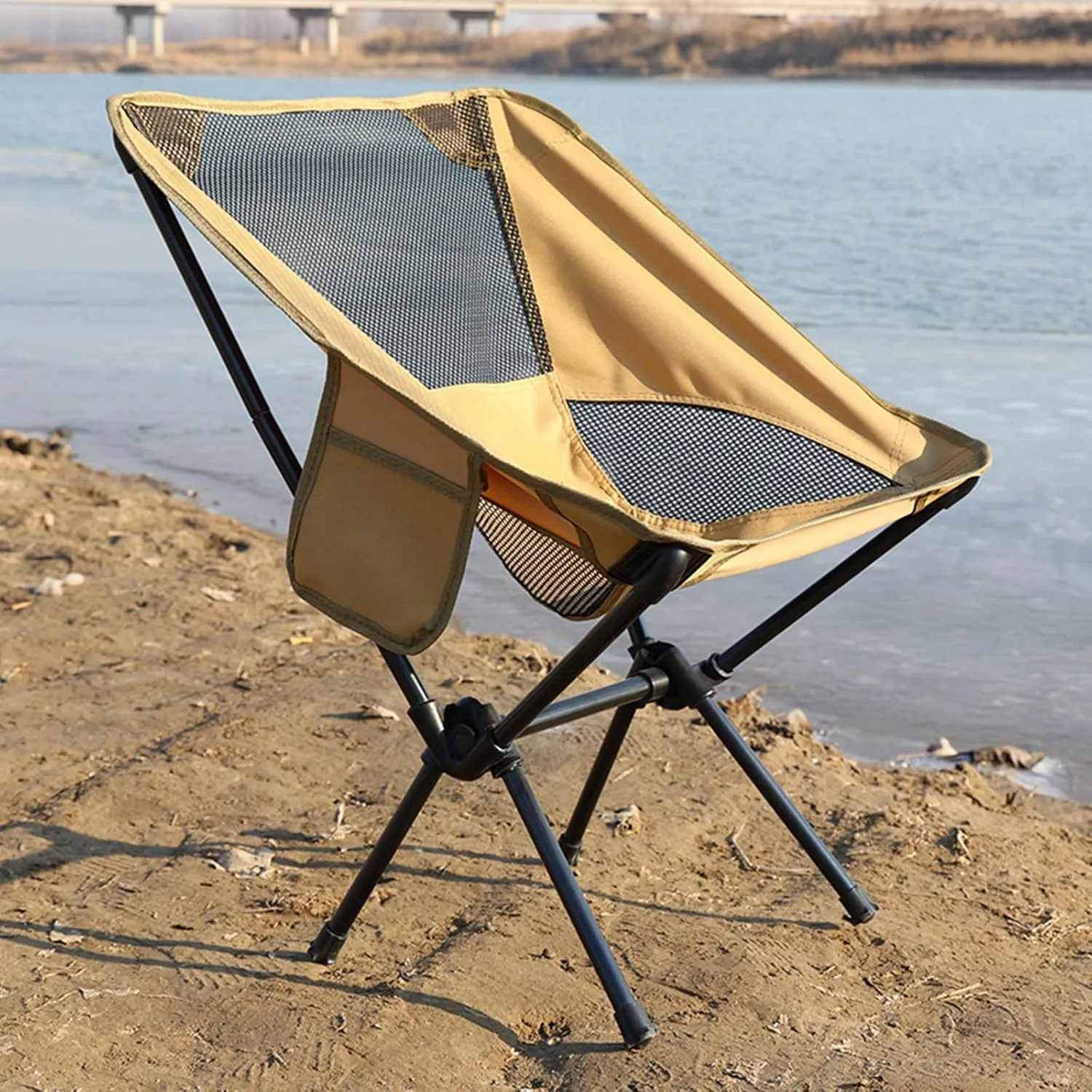 Set of 2 Outdoor Camping Chairs for Adults, Ultralight Portable Folding Chair with Carry Bag, 600D Oxford Fabric, 100KG Load Capacity, for Travel, Beach, Picnic, Hiking,Khaki