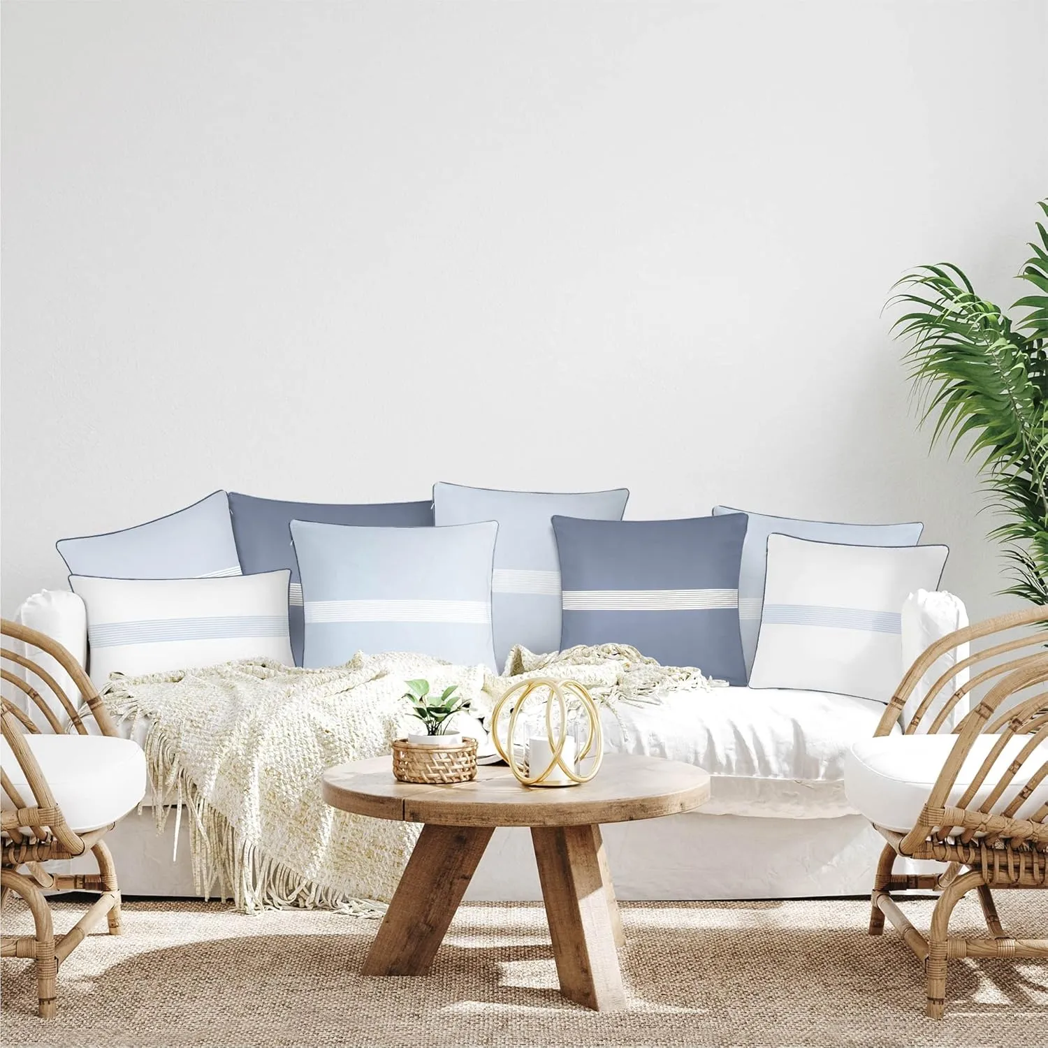 Set of 2 Outdoor Pillows Waterproof - Decorative Patio Throw Pillows for Outdoor Furniture - Lumbar & Accent Pillow Covers for Porch, Garden, Deck & Backyard (Blue and White, 20" x 12")