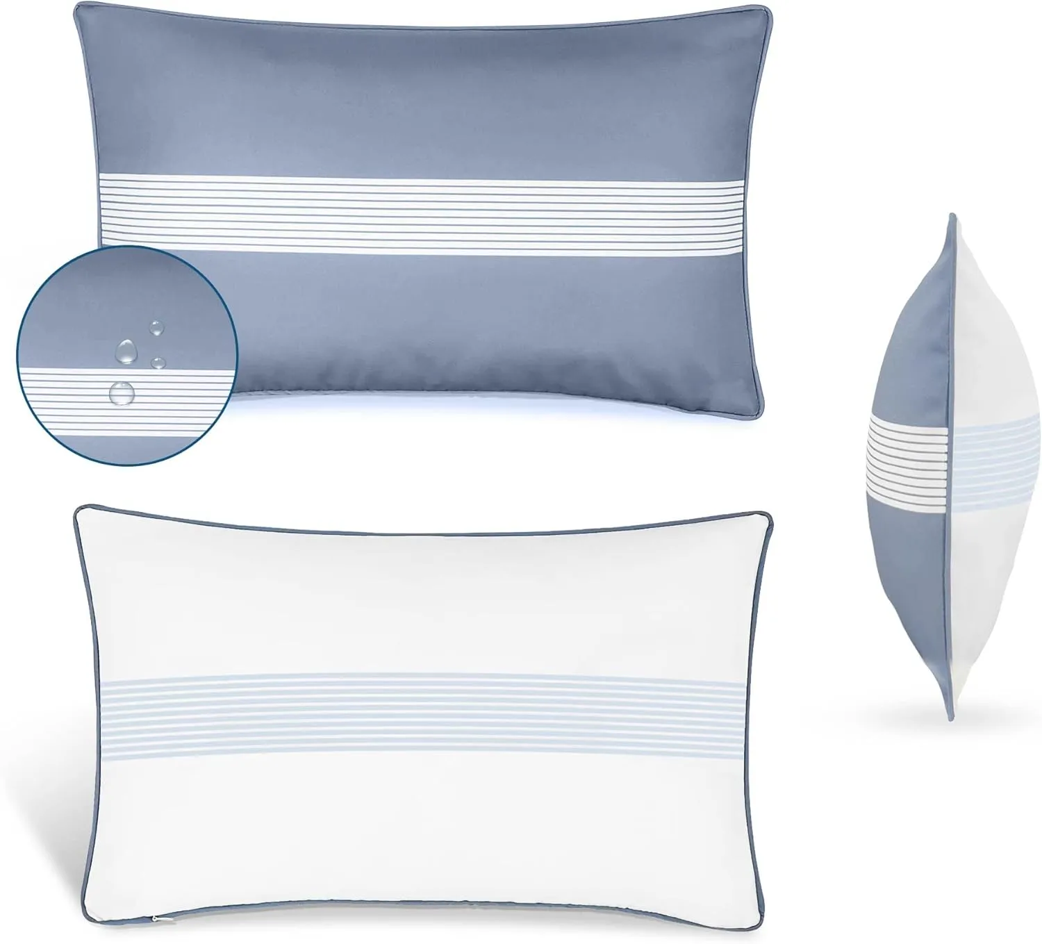 Set of 2 Outdoor Pillows Waterproof - Decorative Patio Throw Pillows for Outdoor Furniture - Lumbar & Accent Pillow Covers for Porch, Garden, Deck & Backyard (Blue and White, 20" x 12")