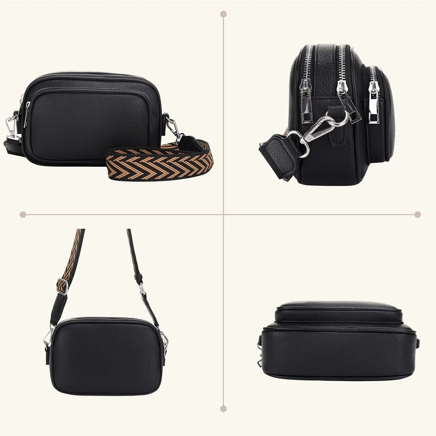 SG SUGU Small Crossbody Bag for Women, Triple Compartment Shoulder Handbags with Adjustable Strap, Camera Purse for Everyday