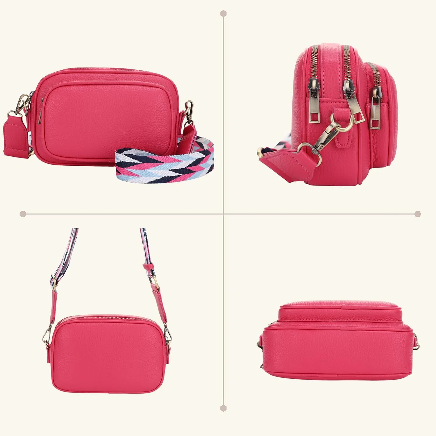 SG SUGU Small Crossbody Bag for Women, Triple Compartment Shoulder Handbags with Adjustable Strap, Camera Purse for Everyday