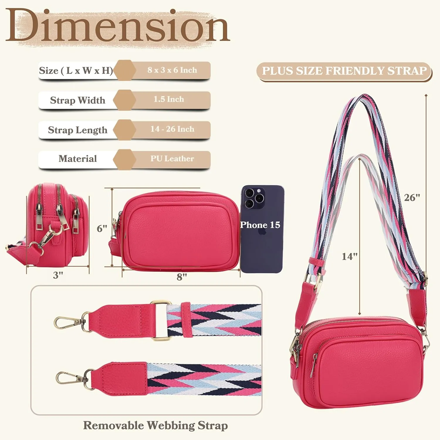 SG SUGU Small Crossbody Bag for Women, Triple Compartment Shoulder Handbags with Adjustable Strap, Camera Purse for Everyday