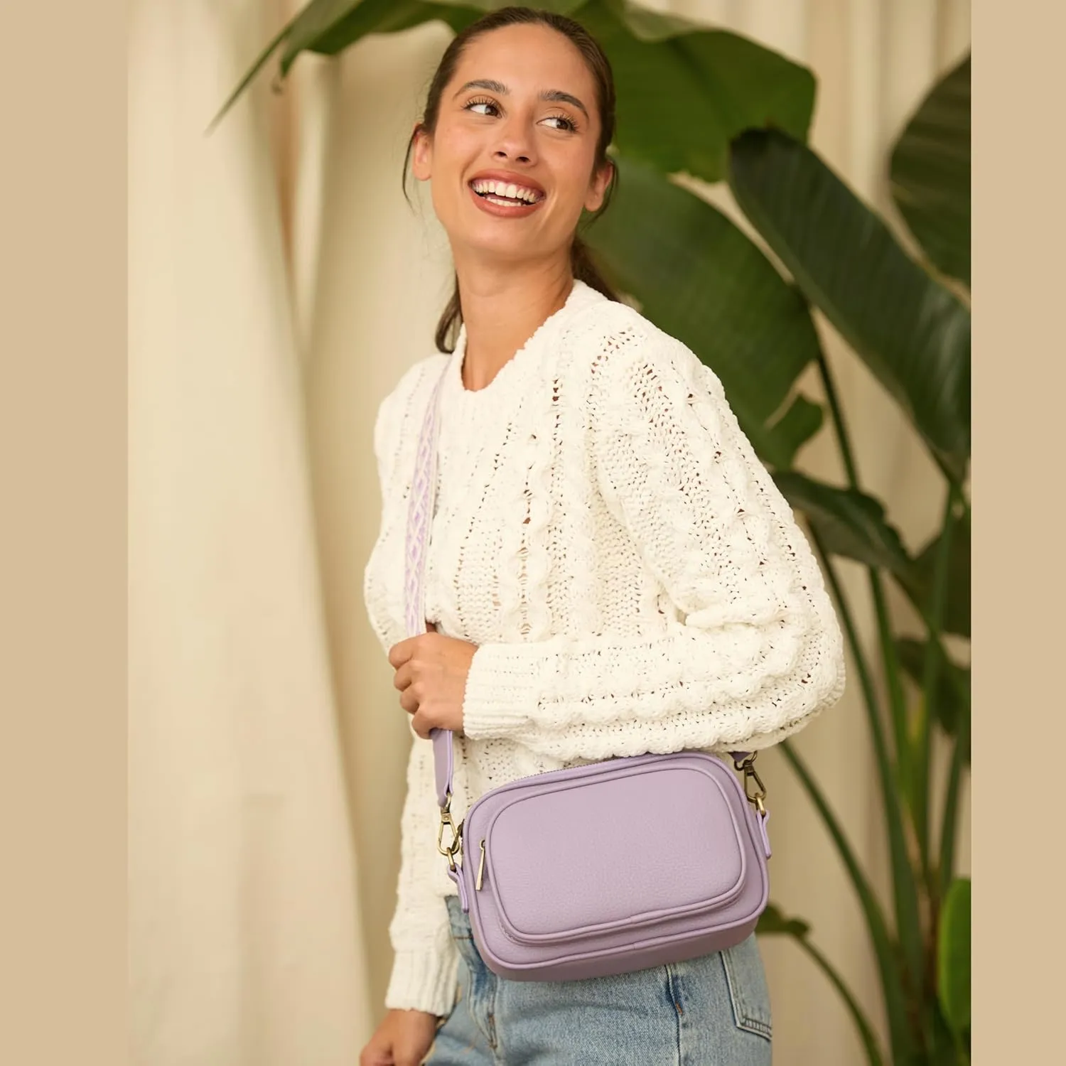 SG SUGU Small Crossbody Bag for Women, Triple Compartment Shoulder Handbags with Adjustable Strap, Camera Purse for Everyday