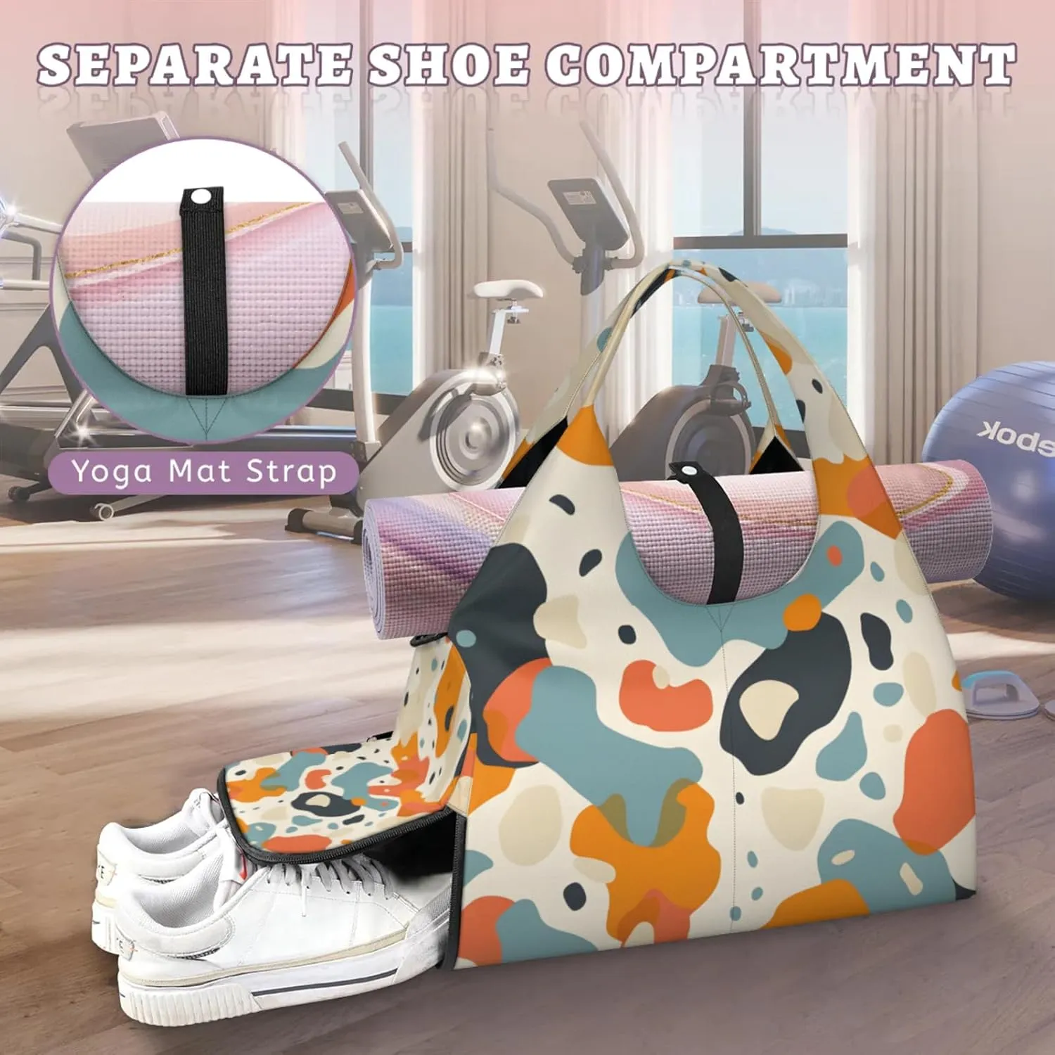 Shape Dogs Fluids Gym Bag Yoga Mat Tote for Women with Shoes Compartment Lightweight Duffle Travel Carrier Wet Dry Storage Pockets Adjustable Pilates Mats Shoulder Bags for Sport Swim