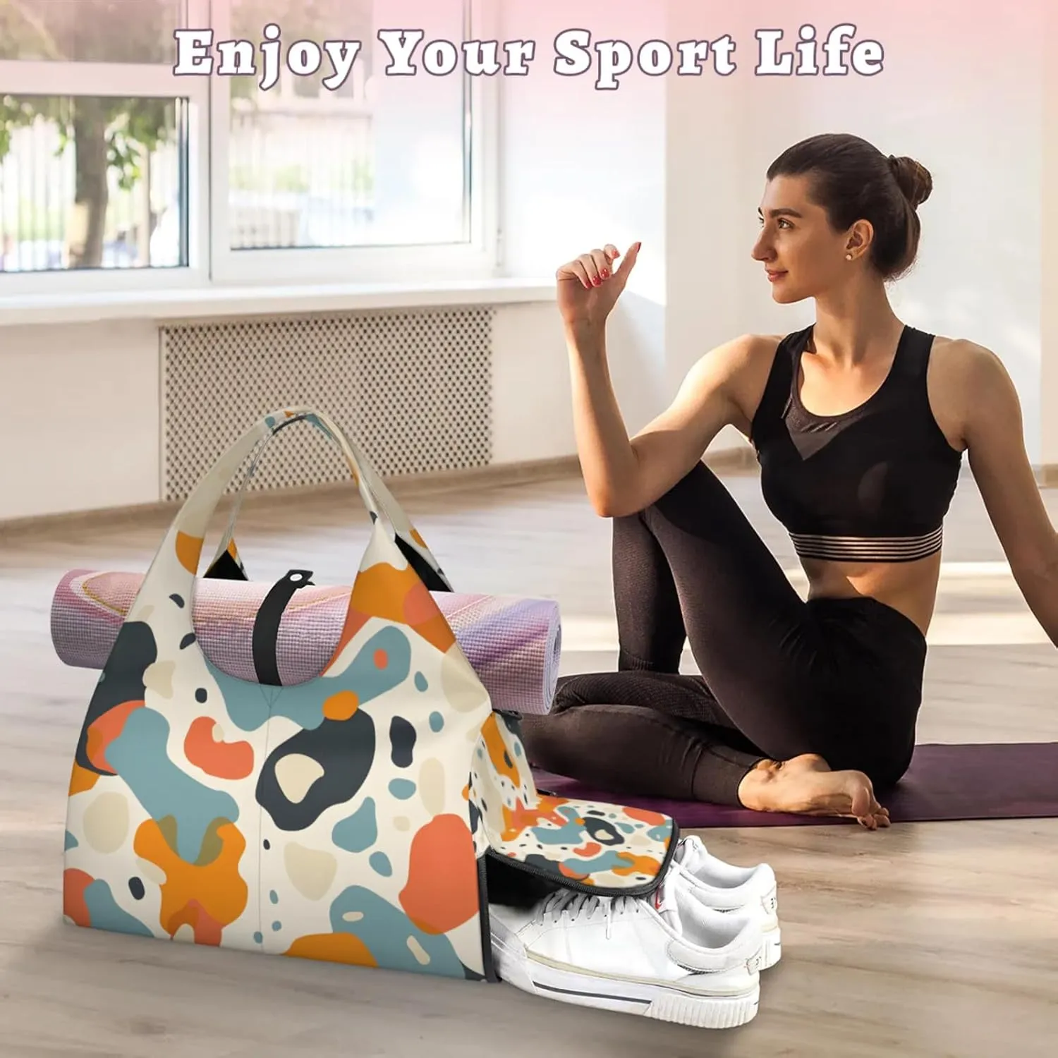Shape Dogs Fluids Gym Bag Yoga Mat Tote for Women with Shoes Compartment Lightweight Duffle Travel Carrier Wet Dry Storage Pockets Adjustable Pilates Mats Shoulder Bags for Sport Swim