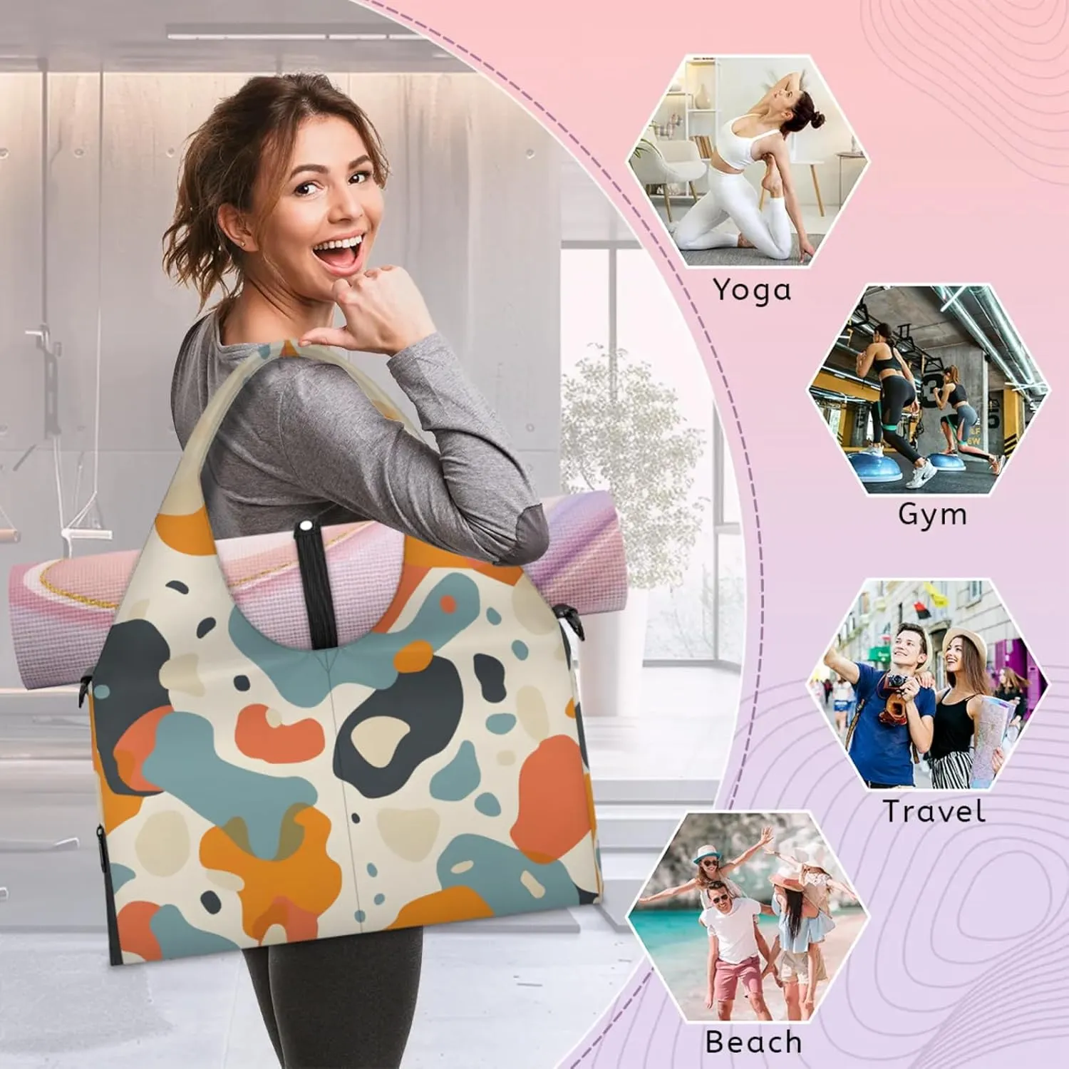 Shape Dogs Fluids Gym Bag Yoga Mat Tote for Women with Shoes Compartment Lightweight Duffle Travel Carrier Wet Dry Storage Pockets Adjustable Pilates Mats Shoulder Bags for Sport Swim