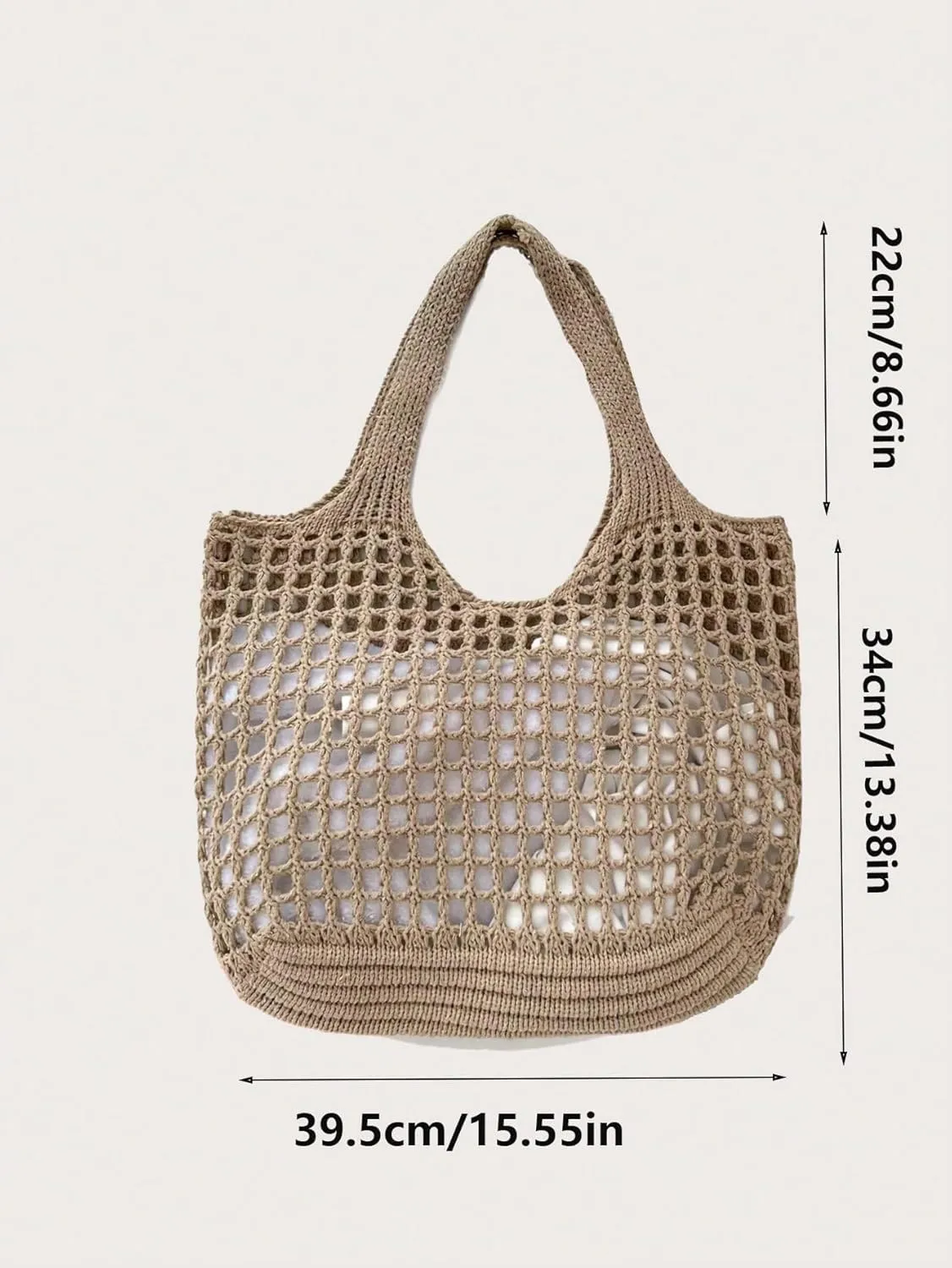 SHENHE Women's Solid Color Hollow Out Woven Shopping Crochet Handbag Top handle Bag Summer Beach Tote Purse Storage Mesh Bag