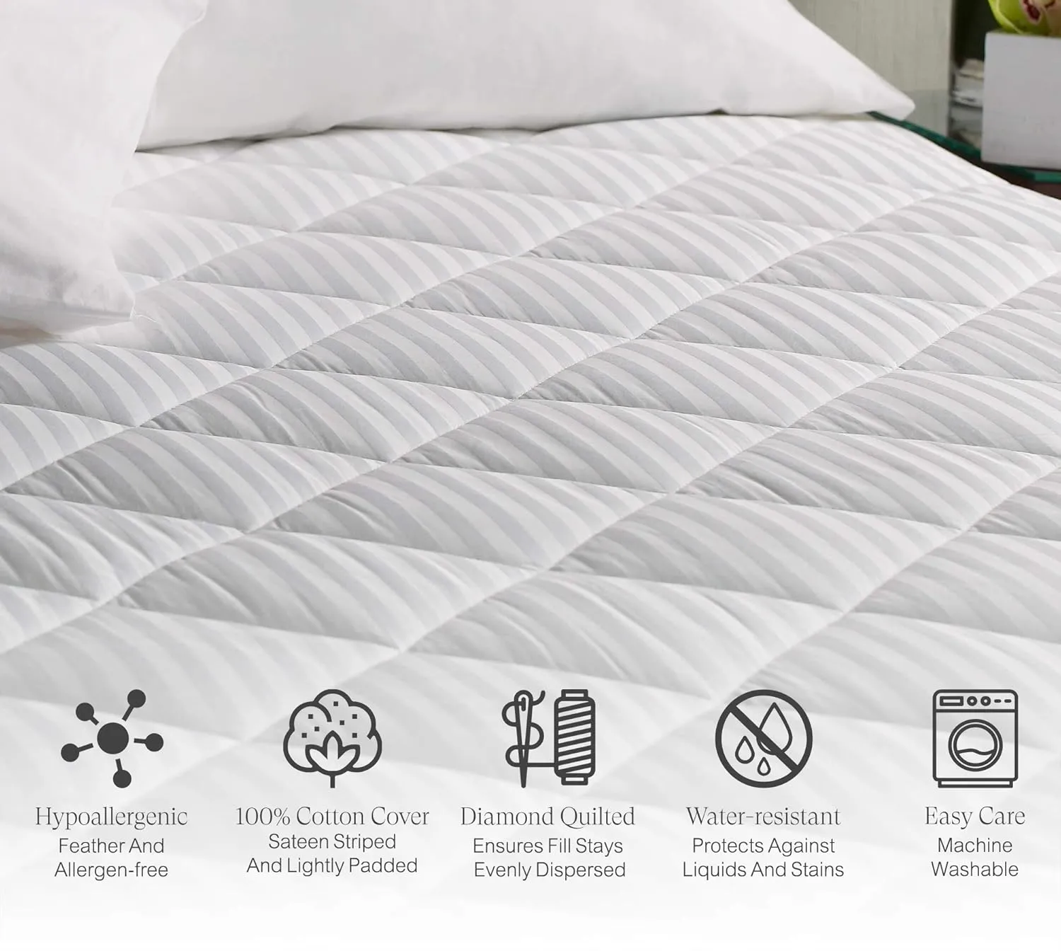 Sheraton Mattress Pad - Diamond Quilted Mattress Topper - Fits Mattresses Up to 18" - King (78" x 80" x 18")