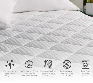 Sheraton Mattress Pad - Diamond Quilted Mattress Topper - Fits Mattresses Up to 18" - King (78" x 80" x 18")