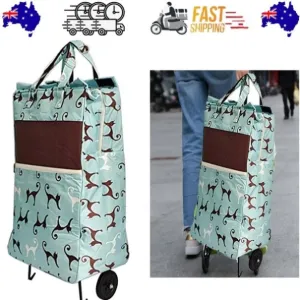 Shopping Trolley Cart Bag Foldable Wheels Carts Bags Market Luggage Basket sky blue cat V201-W12583063