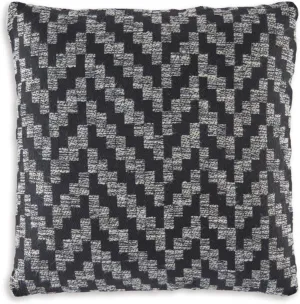 Signature Design by Ashley Tenslock Next-Gen Nuvella Casual Indoor/Outdoor UV Resistant Chevron 18 x 18 Inches Pillow with Removable Cover and Zipper Closure, Black & White